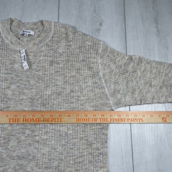 NWT Madewell Women's Medium Ribbed Crewneck Alpaca Sweater Heathered Brown Crew - Picture 10 of 11
